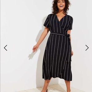 LOFT black striped wrap midi dress L - BEST DRESS!